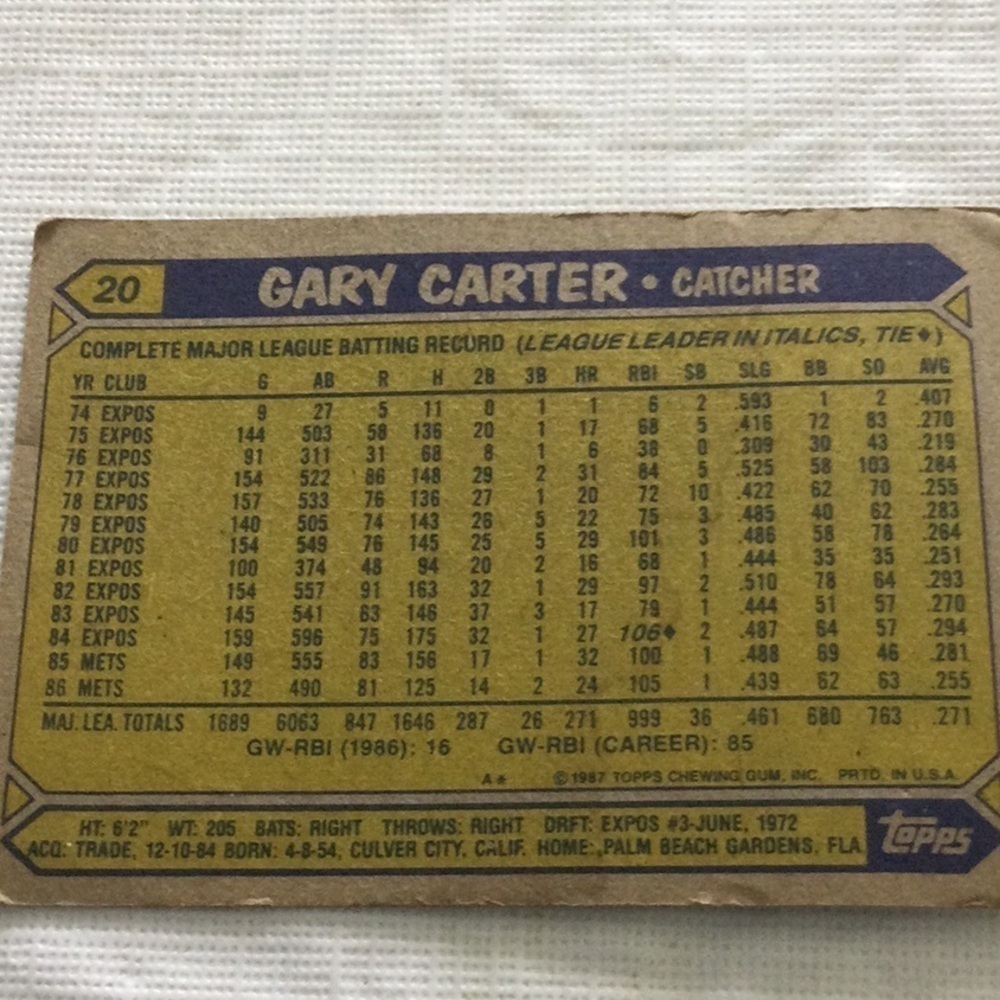 Gary Carter Mets baseball card Draft #3-1972 - Picture 3 of 4